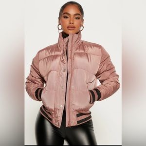 Fashion Nova Mrs. Jackson puffer jacket.